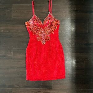 Red Beaded Dress with Intricate Embroidery Alyce Designs